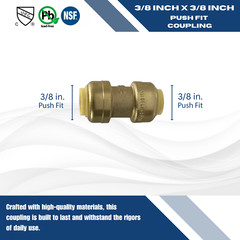 5 PIECES 3/8″ X 3/8″ PUSH FIT COUPLING – LEAD FREE BRASS