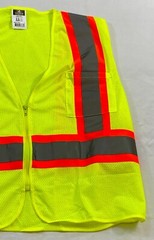 men’s neon yellow safety work vest size large mesh sleeveless zip front reflect