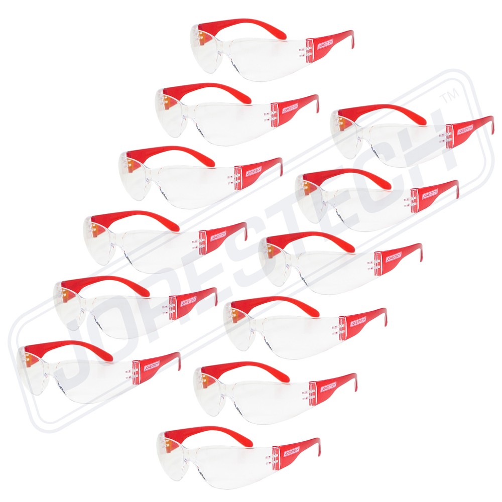 JORESTECH Vision Red frame clear Lens Safety Glasses Sunglasses Z87+ 12PACK