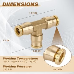 2Pcs 1/4″ Brass Push-to-Connect Tee DOT Approved Air Line Fitting Adapter