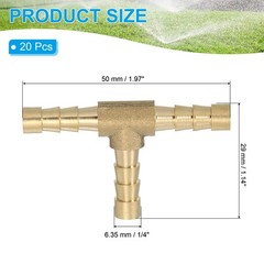 20 Pcs 1/4″ Brass Tee Barb Hose Fitting 3 Way Adapter Union Barbed Split Golden