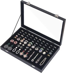 Ring Holder Organizer Box, Jewelry Display 100 Slots Ring, Black Large Size