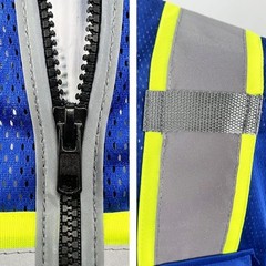 FX Class2 Hi-Vis Reflective Safety Vests with 6 Pockets and Zipper Front Blue .