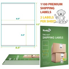 Premium 1100 Shipping Labels 8.5×5.5 Half Sheet Adhesive 2 Per Sheet 1000 Koala