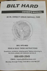 BILT HARD 30″ Direct Drive Barrel / Drum Fan HFD-0602 13,000 CFM Industrial Fan