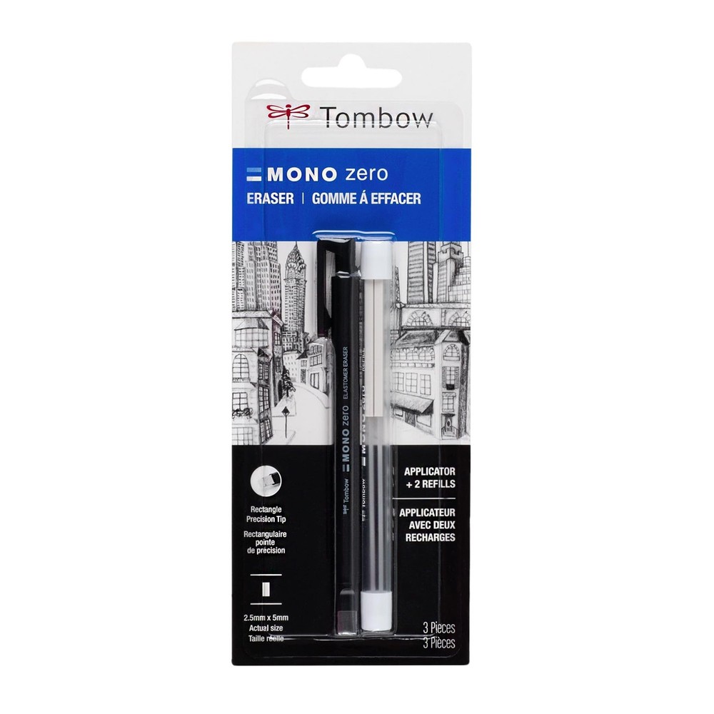 Tombow 57317 Mono Zero MONO Eraser Balue Pack, Rectangle, Black