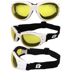 Birdz Eyewear Eagle Motorcycle Skydiving Padded Goggles White Frame Yellow Lens