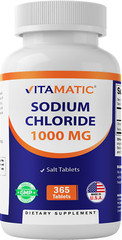 Vitamatic Sodium Chloride 1000mg, 365 Tablets – Salt Tablets, Non-GMO, Gluten F