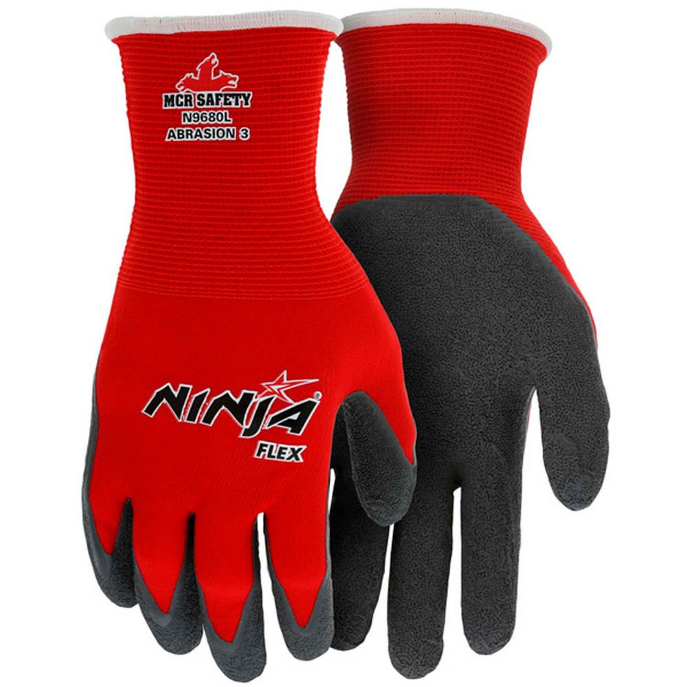 Ninja Flex Latex Coated Palm Gloves Red/Gray XL 1 Pair Lot of 12