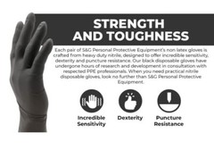 S&G Black Nitrile Gloves Latex Powder Free 3 Mil 1000pcs XS/S/M/L/XL