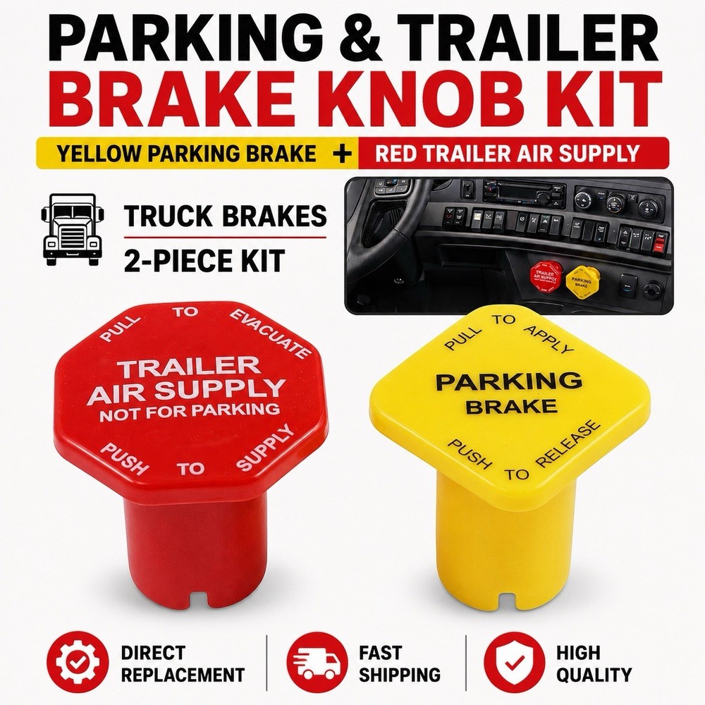 Parking Brake Knob Yellow (Truck Brakes) and Red (Trailer Brakes) Knob Kit.