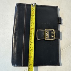 Vtg FRANKLIN COVEY Classic Black Full Grain Leather Planner Cover Brass Buckle