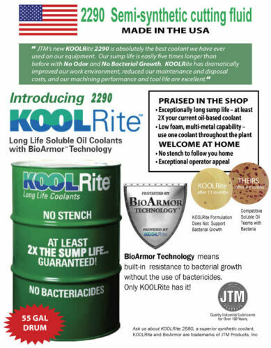 55 gal KOOL RITE 2290 SOLUBLE OIL COOLANT cutting, CNC, lathe, BRIDGEPORT MILL