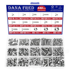 440 Pieces Flat Hex Socket Head Cap Screws Kit 304 Stainless Steel M3 M4 M5 Metr