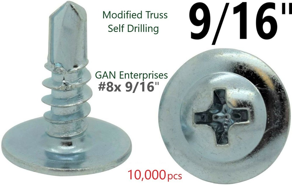 Modified Truss Head Phillips 8x 9/16 Self-Drilling Lath Tek Screws (10,000) BULK