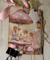 Junk Journal Handmade Booklet Book Vintage “Pink Fairies” Pockets, Ephemera