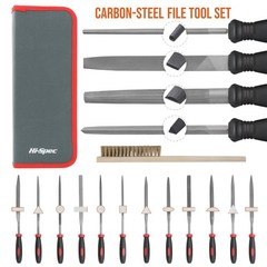 Hi-Spec 17 Piece Metal File Tool Kit Set. Mini T12 Carbon Steel Flat Half-Round