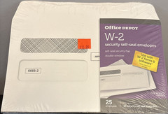 Lot of 2-Office Depot Double-Window Self-Seal W-2 Envelopes 25 in each pack