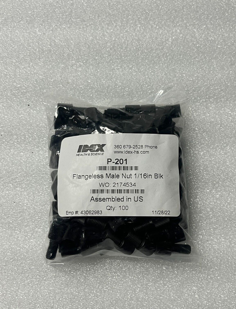 New Bag of 100 IDEX P-201 Flangeless Male Nut 1/16in