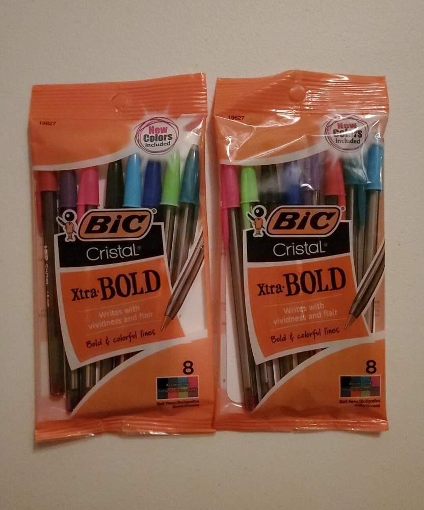 NEW SEALED (Lot of 2) Bic Cristal Xtra-Bold Ball Pens Assorted Ink 8 ct. each