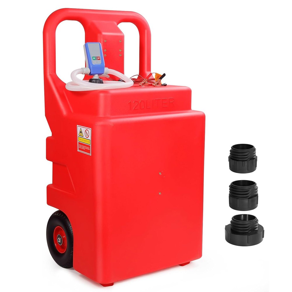 32 Gallon Portable Fuel Tank Caddy with Automatic Transfer Pump Auto-Stop Nozzle
