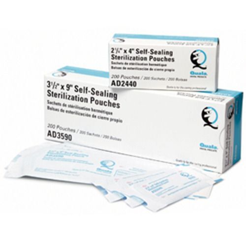 Quala 3.5″ x 5.25″ self-sealing sterilization pouch, paper/blue film