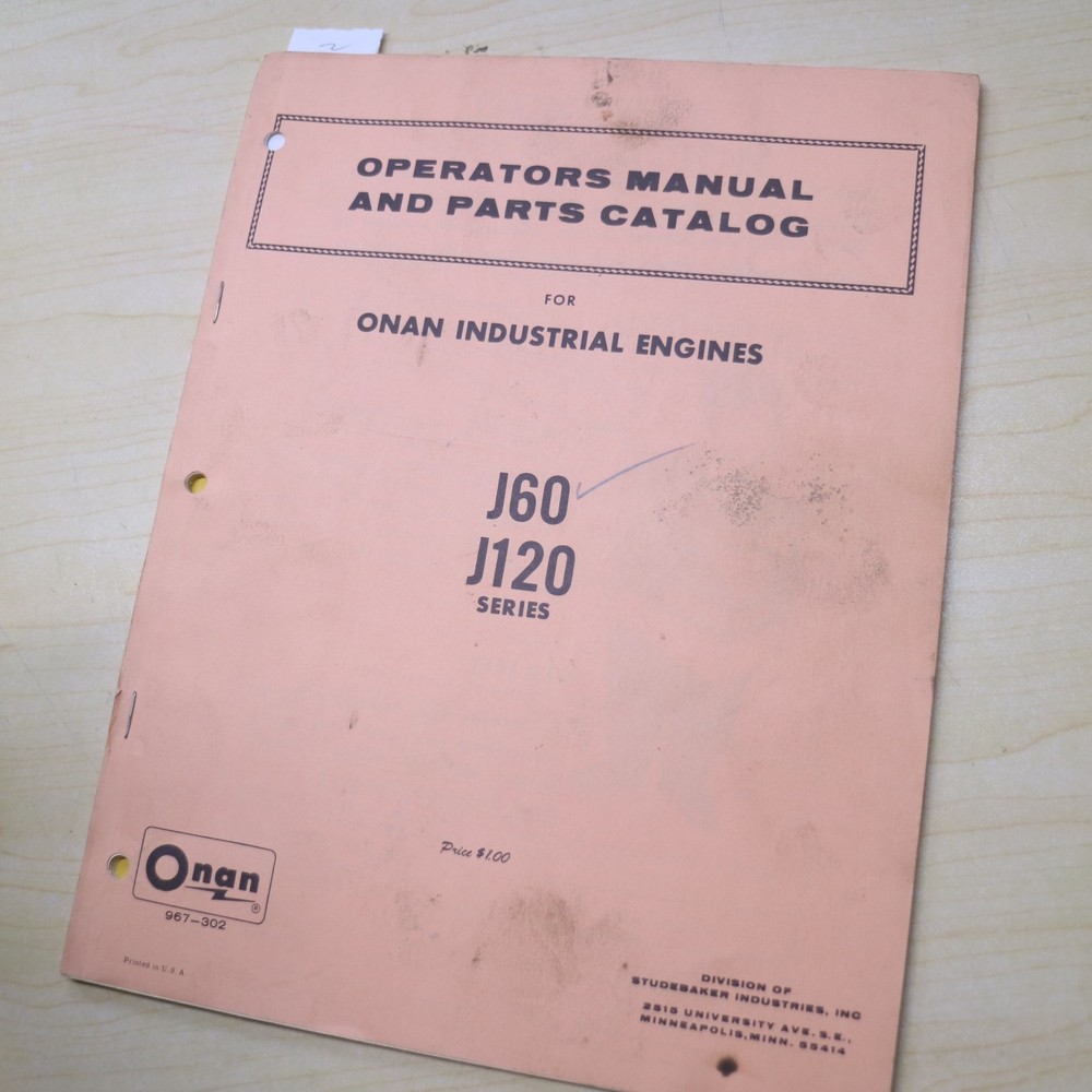 ONAN J60 J120 SERIES INDUSTRIAL ENGINE Repair Shop Major Service Manual book 60