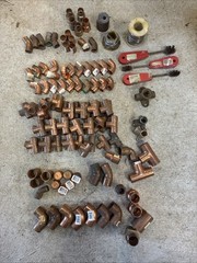 Lot of Copper Sweat Plumbing Fittings : 1/2″ 3/4″Mixed, Includes Solder /Brushes