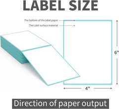 Eco-Friendly Blue 4×6 Fanfold Thermal Labels, 100 Labels Per Stack for Shipping