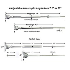 T316 Stainless Steel Deck Toggle Tensioner Set for Cable Railing- 1/8″ Cable