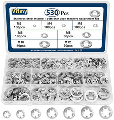 530PCS Internal Tooth Star Lock Washer, 304 Stainless Steel Push Nuts Assortment