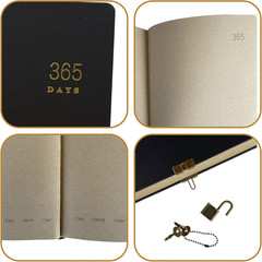 Vintage 365 Journal with Lock and Key, A5 Blank Page Diary for Women Men, Black