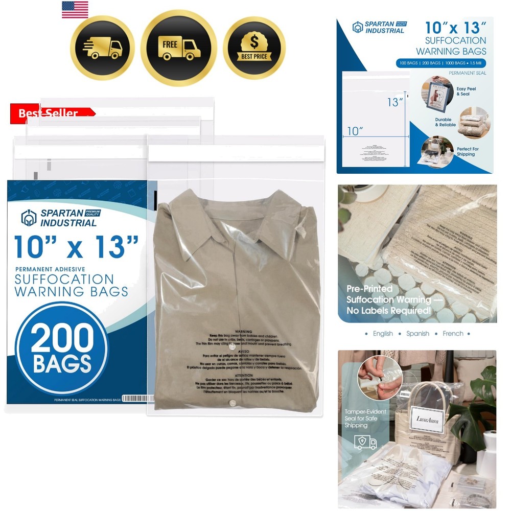 10” X 13” 200 Count Self Seal Clear Poly Bags with Suffocation Warning for Pa…