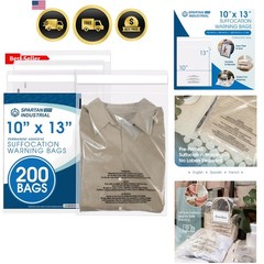 10” X 13” 200 Count Self Seal Clear Poly Bags with Suffocation Warning for Pa…