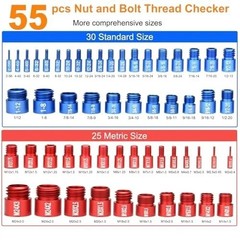 55Pcs Nut and Bolt Thread Checker 25 Metric + 30 SAE Inch Thread Gauge Set, Deta
