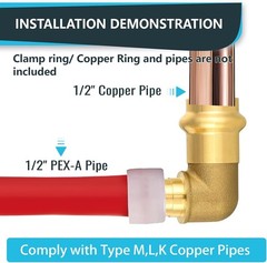 1/2″ Copper Press x 1/2″ PEX Expansion Elbow, Brass Fitting
