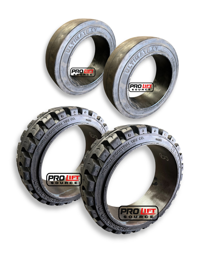 4 TIRES | (2) 21x7x15 + (2) 16x5x10-1/2 SOLID FORKLIFT TIRES | 16x5x10.5 Smooth