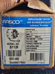 Fasco D1126, S58-486 Replacement Motor 1/15HP, 208-230V, 1550/1300RPM, 1.1A CWSE