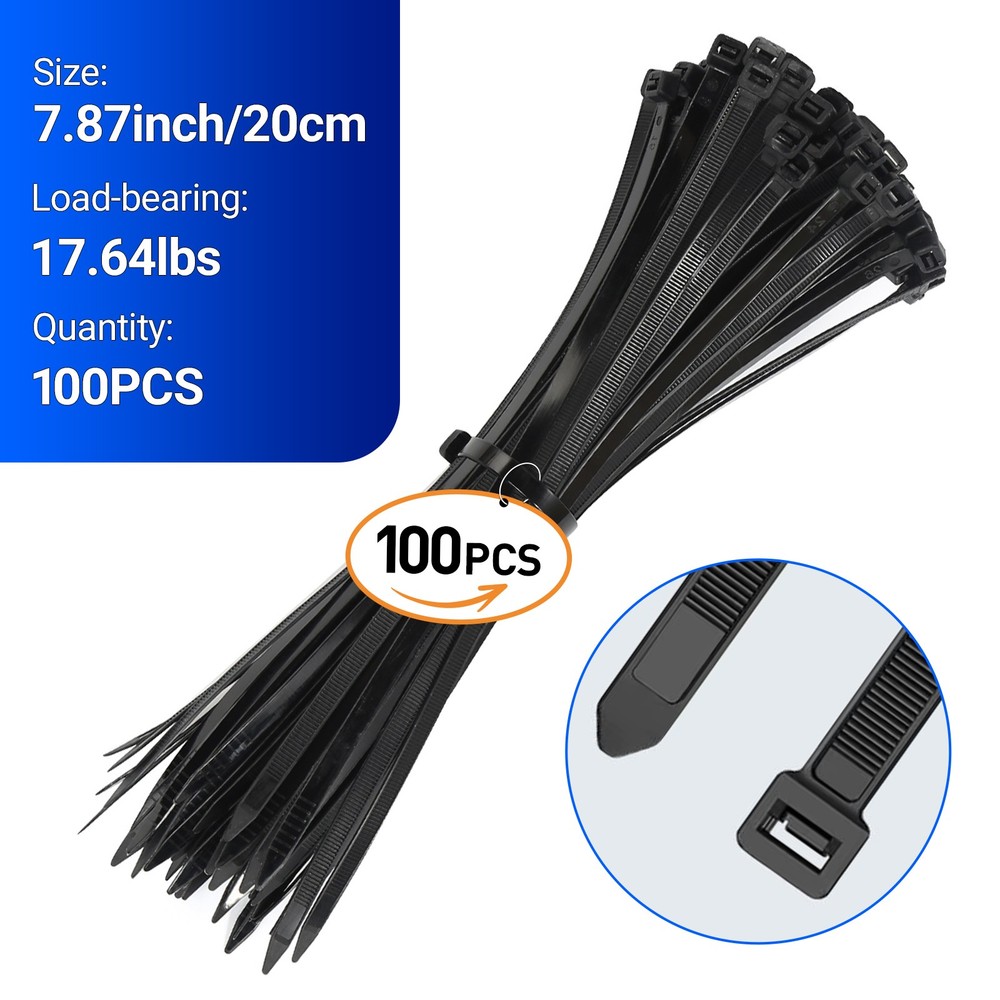 6″ 8″ 10″ Black UV Nylon Cable Ties 100pcs, USA Made