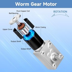 High Torque 12V DC Worm Gear Motor 12RPM, Reversible Self-Locking, Speed Control