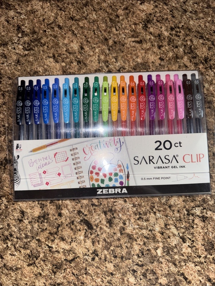 20 Count Zebra Sarasa Clip Gel Pens Assorted Colors 0.5mm Fine Point