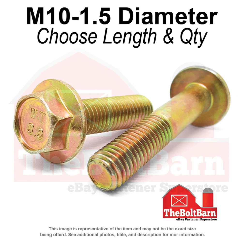 M10-1.5 Class 8.8 Hex Flange Screws Frame Bolts Zinc Yellow (Pick Length & Qty)
