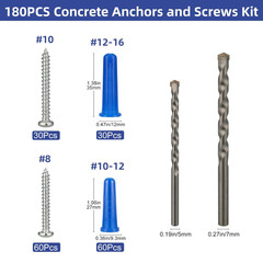 180PCS Conical Concrete Anchors and Screws Assortment Kit, 90PCS Concrete Wall A