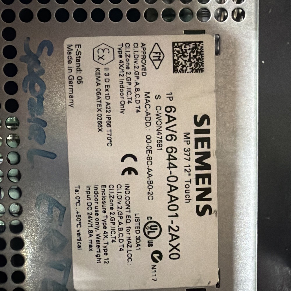 Siemens 6AV6 644-0AA0-2AX0 SIMATIC MP377 12″ Simatic Touch Multi Panel