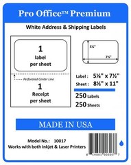 250 Sheets/250 Labels Pro Office Self-adhesive shipping Label with Tear Off USA