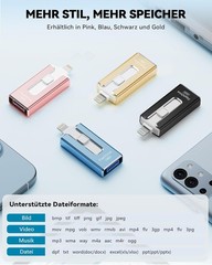 USB Flash Drive 256GB for iPhone, MFi Certified 4-in-1 Memory Stick for iPho…