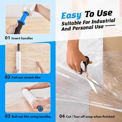 900 FT Clear Plastic Stretch Wrap – Heavy Duty 15″ Rolls with Convenient Holder