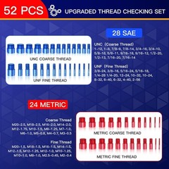 52Pcs Nut and Bolt Thread Checker 24 Metric + 28 SAE Inch Thread Gauge Set, Deta