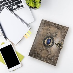 Handmade Coffee Leather Journal with Stone–5×7 Diary,200Pages|B1G1 Combo Set