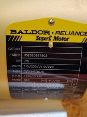 Baldor Reliance Super E Motor 35E020S679G3 .75 HP 1750/1450 RPM PH 1 ABB 115/230